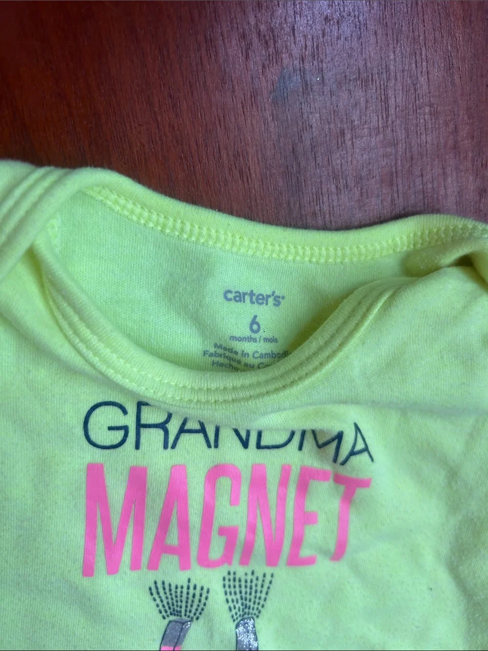 Grandma Magnet Neon Green Baby One-Piece 6 months